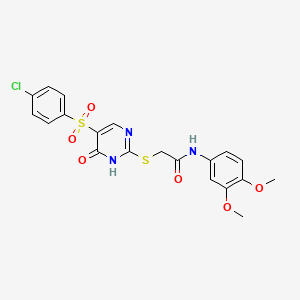 molecular formula C20H18ClN3O6S2 B2375273 2-((5-((4-chlorophenyl)sulfonyl)-6-oxo-1,6-dihydropyrimidin-2-yl)thio)-N-(3,4-dimethoxyphenyl)acetamide CAS No. 895645-16-6