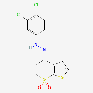 molecular formula C13H10Cl2N2O2S2 B2375295 2,3-二氢-1lambda~6~-噻吩并[2,3-b]噻吩-1,1,4-三酮 4-[N-(3,4-二氯苯基)腙] CAS No. 338749-60-3