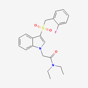 molecular formula C21H23FN2O3S B2375298 N,N-diethyl-2-(3-((2-fluorobenzyl)sulfonyl)-1H-indol-1-yl)acetamide CAS No. 878057-83-1