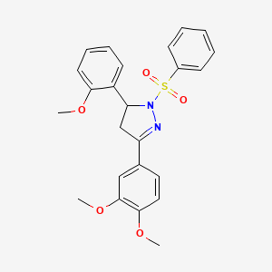 molecular formula C24H24N2O5S B2375299 3-(3,4-dimethoxyphenyl)-5-(2-methoxyphenyl)-1-(phenylsulfonyl)-4,5-dihydro-1H-pyrazole CAS No. 402947-71-1