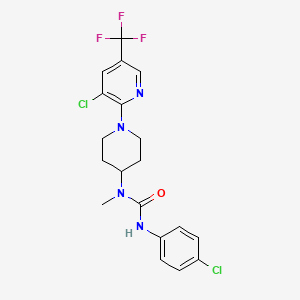 molecular formula C19H19Cl2F3N4O B2375316 3-{1-[3-Chloro-5-(trifluoromethyl)pyridin-2-yl]piperidin-4-yl}-1-(4-chlorophenyl)-3-methylurea CAS No. 2061740-16-5