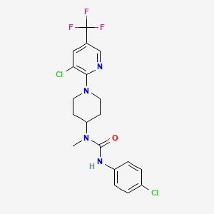 molecular formula C19H19Cl2F3N4O B2375316 3-{1-[3-氯-5-(三氟甲基)吡啶-2-基]哌啶-4-基}-1-(4-氯苯基)-3-甲基脲 CAS No. 2061740-16-5