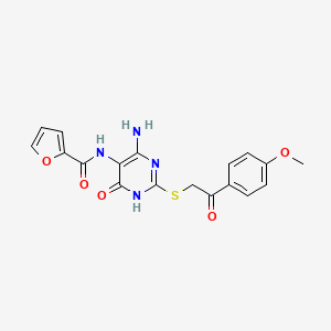 molecular formula C18H16N4O5S B2375318 N-(4-amino-2-((2-(4-methoxyphenyl)-2-oxoethyl)thio)-6-oxo-1,6-dihydropyrimidin-5-yl)furan-2-carboxamide CAS No. 868226-75-9