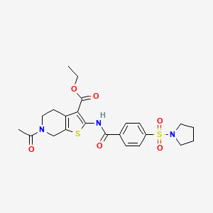 molecular formula C23H27N3O6S2 B2375343 Ethyl 6-acetyl-2-(4-(pyrrolidin-1-ylsulfonyl)benzamido)-4,5,6,7-tetrahydrothieno[2,3-c]pyridine-3-carboxylate CAS No. 449769-49-7