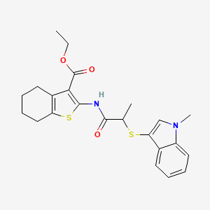 molecular formula C23H26N2O3S2 B2375354 ethyl 2-(2-((1-methyl-1H-indol-3-yl)thio)propanamido)-4,5,6,7-tetrahydrobenzo[b]thiophene-3-carboxylate CAS No. 450349-16-3