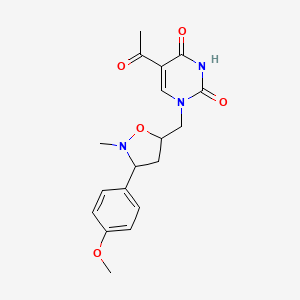 molecular formula C18H21N3O5 B2375372 5-acetyl-1-{[3-(4-methoxyphenyl)-2-methyltetrahydro-5-isoxazolyl]methyl}-2,4(1H,3H)-pyrimidinedione CAS No. 339016-46-5
