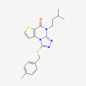 molecular formula C20H22N4OS2 B2375384 1-[(4-methylbenzyl)thio]-4-(3-methylbutyl)thieno[2,3-e][1,2,4]triazolo[4,3-a]pyrimidin-5(4H)-one CAS No. 1216696-79-5