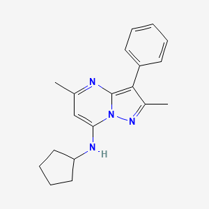 molecular formula C19H22N4 B2375385 N-环戊基-2,5-二甲基-3-苯基吡唑并[1,5-a]嘧啶-7-胺 CAS No. 850746-57-5