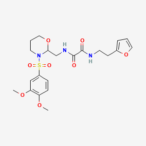 molecular formula C21H27N3O8S B2375396 N1-((3-((3,4-二甲氧基苯基)磺酰基)-1,3-恶唑烷-2-基)甲基)-N2-(2-(呋喃-2-基)乙基)草酰胺 CAS No. 872976-47-1