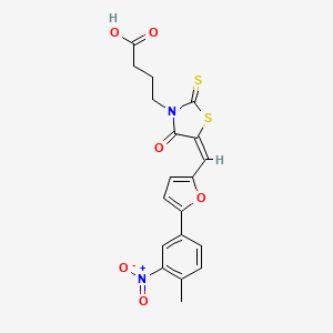 molecular formula C19H16N2O6S2 B2375408 (E)-4-(5-((5-(4-methyl-3-nitrophenyl)furan-2-yl)methylene)-4-oxo-2-thioxothiazolidin-3-yl)butanoic acid CAS No. 890608-45-4