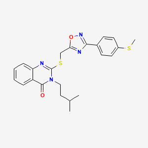 molecular formula C23H24N4O2S2 B2375411 3-isopentyl-2-(((3-(4-(methylthio)phenyl)-1,2,4-oxadiazol-5-yl)methyl)thio)quinazolin-4(3H)-one CAS No. 1793874-96-0