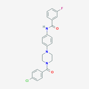 molecular formula C24H21ClFN3O2 B237543 N-{4-[4-(4-chlorobenzoyl)-1-piperazinyl]phenyl}-3-fluorobenzamide 