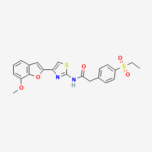 molecular formula C22H20N2O5S2 B2375436 2-(4-(乙基磺酰基)苯基)-N-(4-(7-甲氧基苯并呋喃-2-基)噻唑-2-基)乙酰胺 CAS No. 921568-99-2