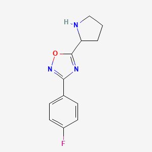 molecular formula C12H12FN3O B2375448 3-(4-フルオロフェニル)-5-ピロリジン-2-イル-1,2,4-オキサジアゾール CAS No. 853104-26-4