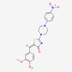 molecular formula C21H20N4O5S B2375460 (E)-5-(4-hydroxy-3-methoxybenzylidene)-2-(4-(4-nitrophenyl)piperazin-1-yl)thiazol-4(5H)-one CAS No. 844447-18-3