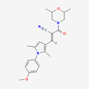 (E)-2-(2,6-Dimethylmorpholine-4-carbonyl)-3-[1-(4-methoxyphenyl)-2,5-dimethylpyrrol-3-yl]prop-2-enenitrile