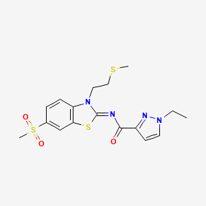 molecular formula C17H20N4O3S3 B2375485 (Z)-1-ethyl-N-(6-(methylsulfonyl)-3-(2-(methylthio)ethyl)benzo[d]thiazol-2(3H)-ylidene)-1H-pyrazole-3-carboxamide CAS No. 1173319-83-9