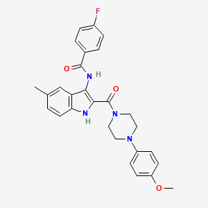 4-fluoro-N-(2-(4-(4-methoxyphenyl)piperazine-1-carbonyl)-5-methyl-1H-indol-3-yl)benzamide