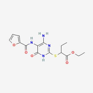 molecular formula C15H18N4O5S B2375520 Ethyl 2-((4-amino-5-(furan-2-carboxamido)-6-oxo-1,6-dihydropyrimidin-2-yl)thio)butanoate CAS No. 868226-70-4
