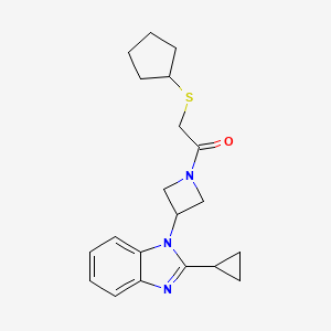molecular formula C20H25N3OS B2375521 2-Cyclopentylsulfanyl-1-[3-(2-cyclopropylbenzimidazol-1-yl)azetidin-1-yl]ethanone CAS No. 2379994-39-3