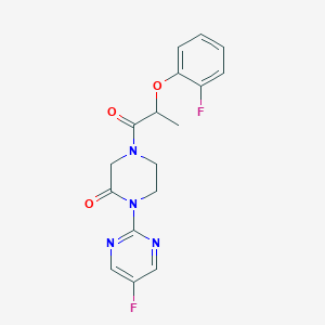 molecular formula C17H16F2N4O3 B2375526 4-[2-(2-Fluorophenoxy)propanoyl]-1-(5-fluoropyrimidin-2-yl)piperazin-2-one CAS No. 2310152-12-4