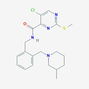 molecular formula C20H25ClN4OS B2375528 5-chloro-N-({2-[(3-methylpiperidin-1-yl)methyl]phenyl}methyl)-2-(methylsulfanyl)pyrimidine-4-carboxamide CAS No. 1209835-23-3