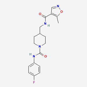 molecular formula C18H21FN4O3 B2375543 N-((1-((4-fluorophenyl)carbamoyl)piperidin-4-yl)methyl)-5-methylisoxazole-4-carboxamide CAS No. 1448053-28-8