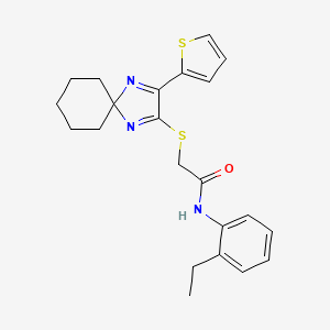 molecular formula C22H25N3OS2 B2375548 N-(2-ethylphenyl)-2-((3-(thiophen-2-yl)-1,4-diazaspiro[4.5]deca-1,3-dien-2-yl)thio)acetamide CAS No. 1223779-23-4