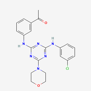 molecular formula C21H21ClN6O2 B2375551 1-(3-((4-((3-Chlorophenyl)amino)-6-morpholino-1,3,5-triazin-2-yl)amino)phenyl)ethanone CAS No. 898648-05-0