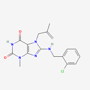 molecular formula C17H18ClN5O2 B2375558 8-[(2-Chlorophenyl)methylamino]-3-methyl-7-(2-methylprop-2-enyl)purine-2,6-dione CAS No. 838897-84-0