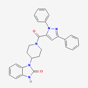 molecular formula C28H25N5O2 B2375561 3-[1-(2,5-diphenylpyrazole-3-carbonyl)piperidin-4-yl]-1H-benzimidazol-2-one CAS No. 956331-51-4