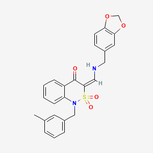 molecular formula C25H22N2O5S B2375564 (3E)-3-{[(1,3-benzodioxol-5-ylmethyl)amino]methylene}-1-(3-methylbenzyl)-1H-2,1-benzothiazin-4(3H)-one 2,2-dioxide CAS No. 892309-75-0