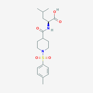 molecular formula C19H28N2O5S B2375565 (S)-4-methyl-2-(1-tosylpiperidine-4-carboxamido)pentanoic acid CAS No. 956042-10-7