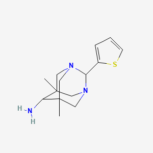 molecular formula C14H21N3S B2375574 (1r,5R,6s,7S)-5,7-dimethyl-2-(thiophen-2-yl)-1,3-diazaadamantan-6-amine CAS No. 1013834-50-8
