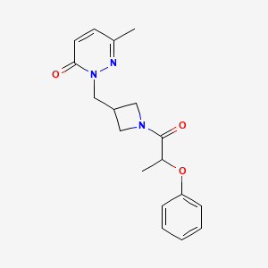 molecular formula C18H21N3O3 B2375579 6-Methyl-2-[[1-(2-phenoxypropanoyl)azetidin-3-yl]methyl]pyridazin-3-one CAS No. 2320377-86-2