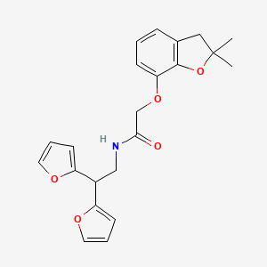 molecular formula C22H23NO5 B2375580 N-(2,2-二(呋喃-2-基)乙基)-2-((2,2-二甲基-2,3-二氢苯并呋喃-7-基)氧基)乙酰胺 CAS No. 2320721-95-5