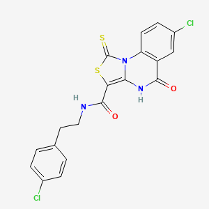 molecular formula C19H13Cl2N3O2S2 B2375588 7-氯-N-(4-氯苯乙基)-5-氧代-1-硫代-4,5-二氢-1H-噻唑并[3,4-a]喹唑啉-3-甲酰胺 CAS No. 1110969-92-0