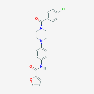 molecular formula C22H20ClN3O3 B237563 N-(4-{4-[(4-chlorophenyl)carbonyl]piperazin-1-yl}phenyl)furan-2-carboxamide 