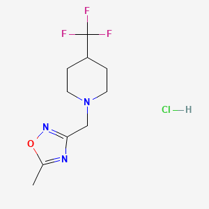 molecular formula C10H15ClF3N3O B2375634 5-Methyl-3-((4-(trifluoromethyl)piperidin-1-yl)methyl)-1,2,4-oxadiazole hydrochloride CAS No. 2034241-85-3