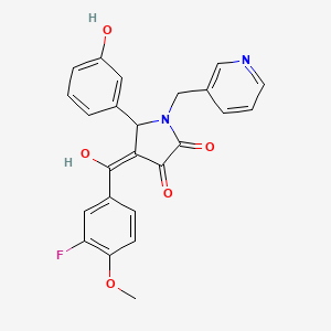 molecular formula C24H19FN2O5 B2375639 4-(3-fluoro-4-methoxybenzoyl)-3-hydroxy-5-(3-hydroxyphenyl)-1-(pyridin-3-ylmethyl)-1H-pyrrol-2(5H)-one CAS No. 618074-57-0
