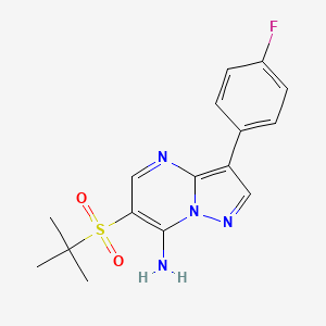 molecular formula C16H17FN4O2S B2375657 6-(tert-ブチルスルホニル)-3-(4-フルオロフェニル)ピラゾロ[1,5-a]ピリミジン-7-アミン CAS No. 865658-03-3