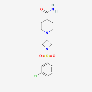 molecular formula C16H22ClN3O3S B2375666 1-(1-((3-氯-4-甲苯基)磺酰)氮杂环丁-3-基)哌啶-4-甲酰胺 CAS No. 2034360-24-0