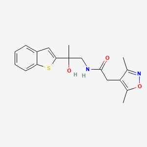 molecular formula C18H20N2O3S B2375678 N-(2-(benzo[b]thiophen-2-yl)-2-hydroxypropyl)-2-(3,5-dimethylisoxazol-4-yl)acetamide CAS No. 2034403-83-1
