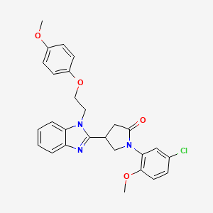molecular formula C27H26ClN3O4 B2375680 1-(5-chloro-2-methoxyphenyl)-4-{1-[2-(4-methoxyphenoxy)ethyl]-1H-benzimidazol-2-yl}pyrrolidin-2-one CAS No. 915188-86-2