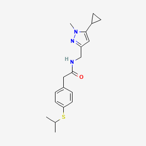 molecular formula C19H25N3OS B2375683 N-((5-cyclopropyl-1-methyl-1H-pyrazol-3-yl)methyl)-2-(4-(isopropylthio)phenyl)acetamide CAS No. 1448124-07-9