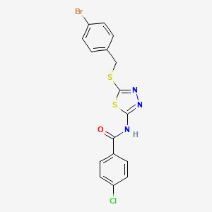 molecular formula C16H11BrClN3OS2 B2375685 N-(5-(4-溴苄硫基)-1,3,4-噻二唑-2-基)-4-氯苯甲酰胺 CAS No. 392302-79-3