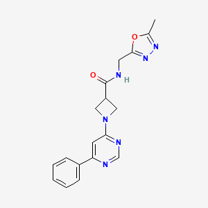 molecular formula C18H18N6O2 B2375691 N-((5-methyl-1,3,4-oxadiazol-2-yl)methyl)-1-(6-phenylpyrimidin-4-yl)azetidine-3-carboxamide CAS No. 2034477-00-2