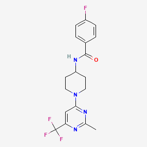 molecular formula C18H18F4N4O B2375700 4-fluoro-N-{1-[2-methyl-6-(trifluoromethyl)pyrimidin-4-yl]piperidin-4-yl}benzamide CAS No. 1775332-45-0