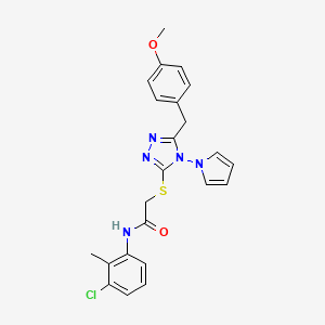 molecular formula C23H22ClN5O2S B2375713 N-(3-chloro-2-methylphenyl)-2-{[5-(4-methoxybenzyl)-4-(1H-pyrrol-1-yl)-4H-1,2,4-triazol-3-yl]sulfanyl}acetamide CAS No. 896305-44-5
