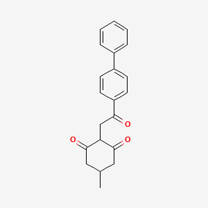 molecular formula C21H20O3 B2375714 5-Methyl-2-(2-oxo-2-(4-phenylphenyl)ethyl)cyclohexane-1,3-dione CAS No. 1023850-58-9